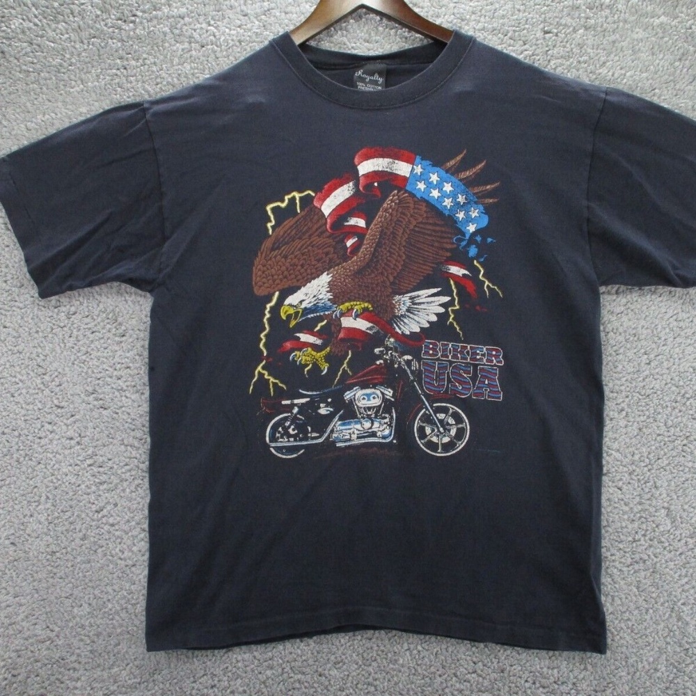 Vintage Biker USA Shirt Large Single Stitch Black Lightning Eagle Motorcycle
